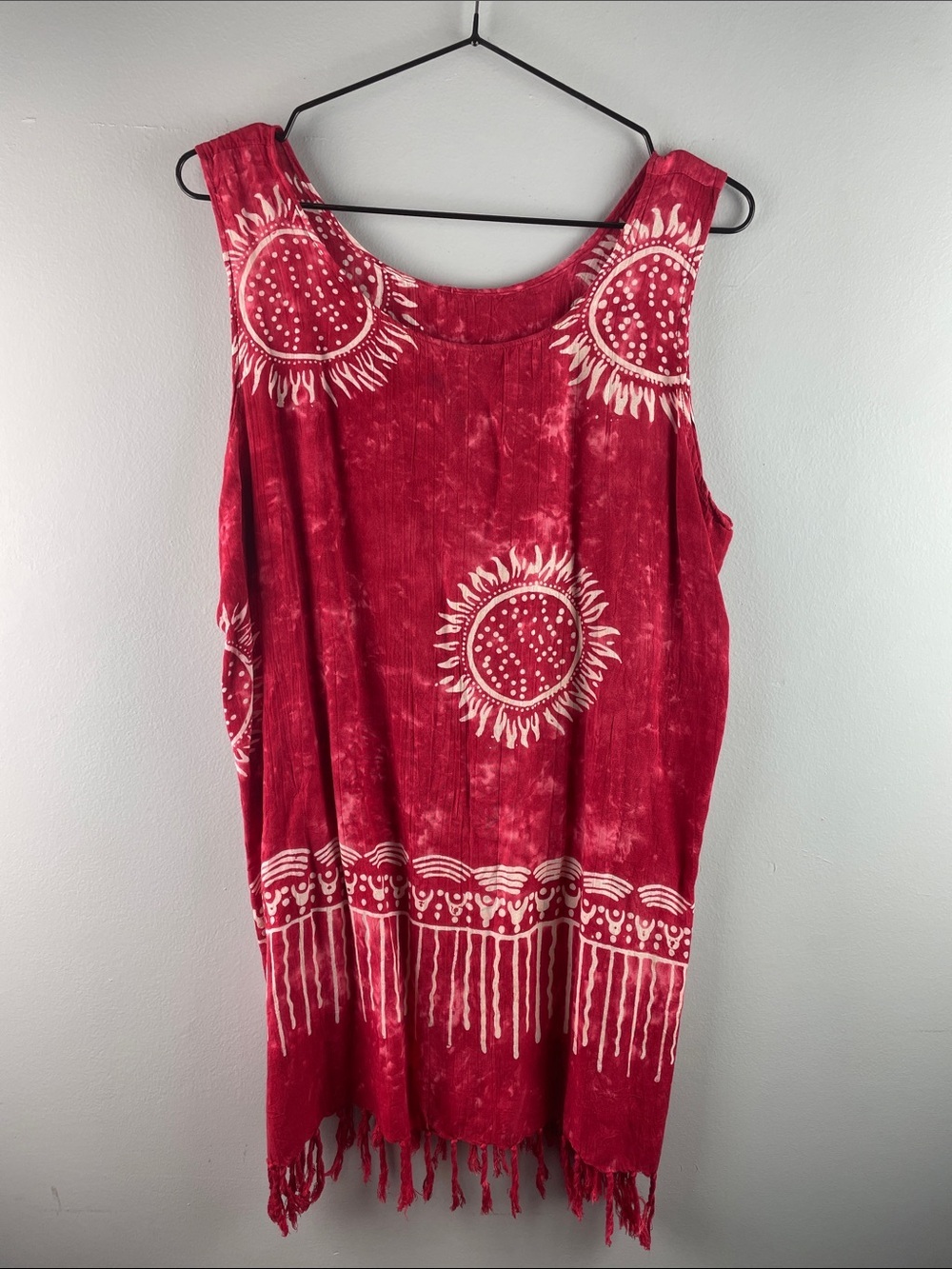Boho Tie-Dye Sunburst Red Tunic Top